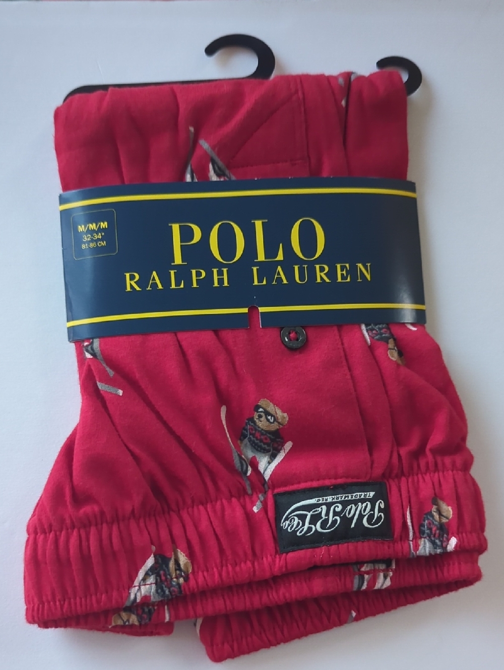 Polo Ralph Lauren Red 100% Cotton Boxer Shorts with Skier Bear Print